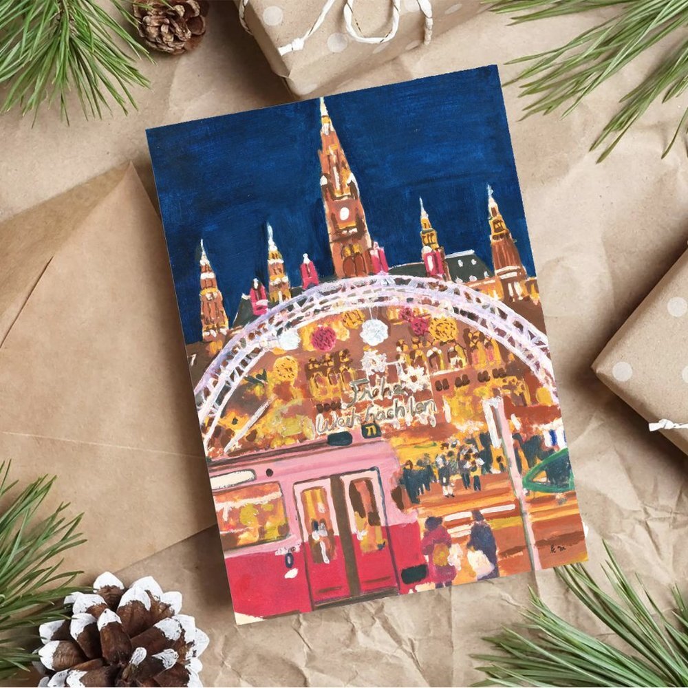 Pack of 5 Christmas cards, Blank christmas cards, Vienna Austria christmas cards